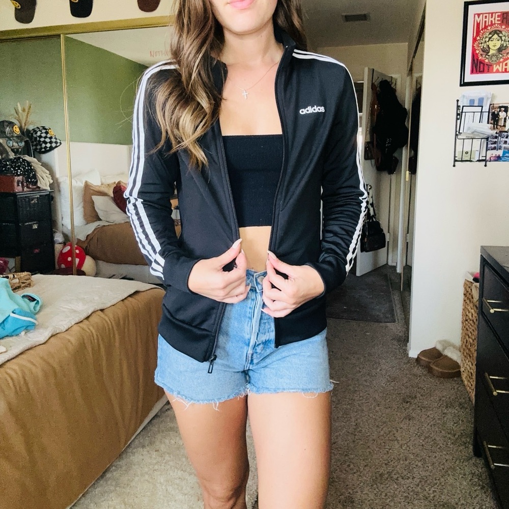 Adidas Black Track Jacket with White Stripes XS